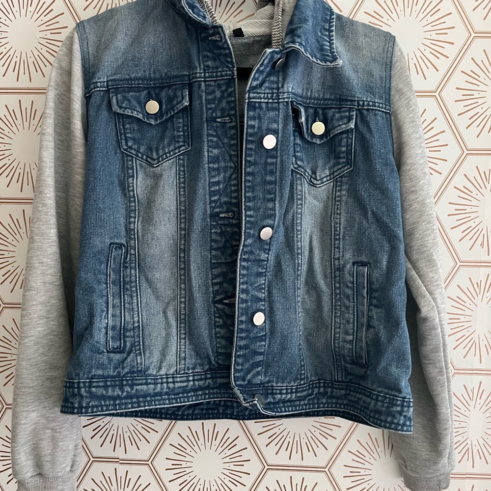 Blue Denim Jacket with Gray Sleeves